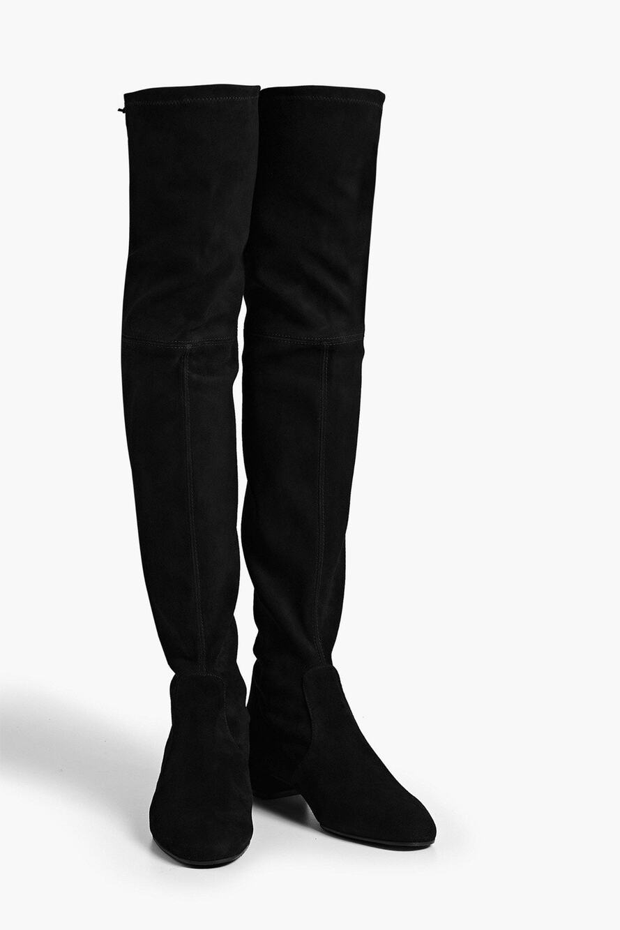 New With Box Stuart Weitzman Genna stretch-suede thigh boots Size 5 Black